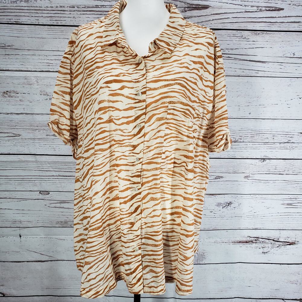 Ava & Viv Brown Animal Print 100%Cotton Short Sleeve Top Size 3X - Picture 2 of 14